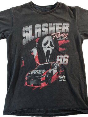 Men's Small Black Short Sleeve Scream Ghostface Slasher Racing Graphic T-Shirt